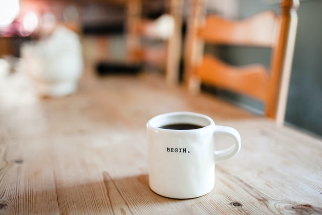 get the therapy by overcoming the embaressment of seeking therapy. a picture of a coffee mug with begin on it.